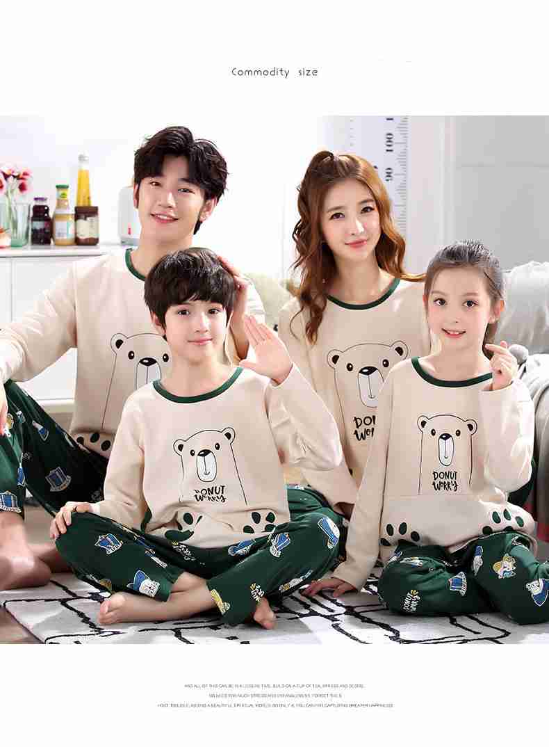 long-sleeved cute cartoon parent-children family pajamas couple suit on sale