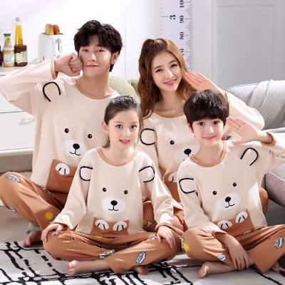 long-sleeved cute cartoon parent-children family pajamas couple suit on sale