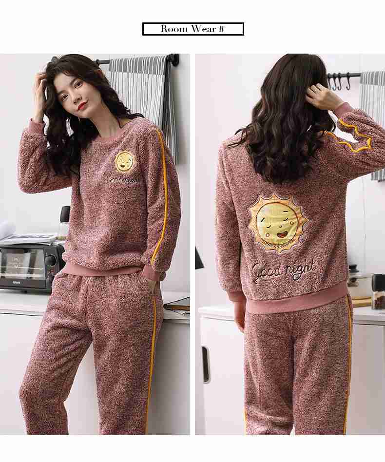 Coral fleece long-sleeved plus velvet thick flannel couple pajamas warm home suit on sale