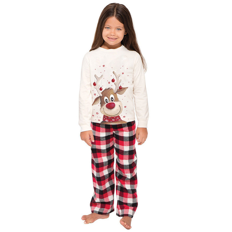 New Christmas Elk Print Parent-child Long-sleeved Pajamas Set Home Service on sale
