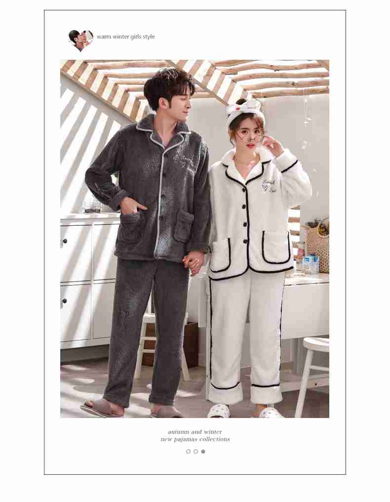 Flannel cute thick warm suit coral fleece men and women couple pajamas home clothes on sale