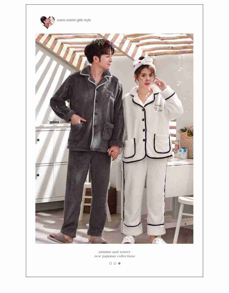 Flannel cute thick warm suit coral fleece men and women couple pajamas home clothes on sale