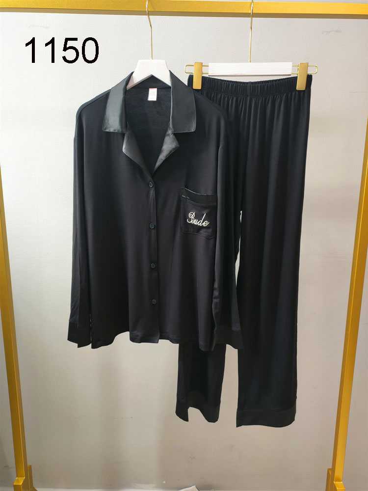 Pure cotton long-sleeved thin lapel black large size women's pajamas home service suit on sale 4