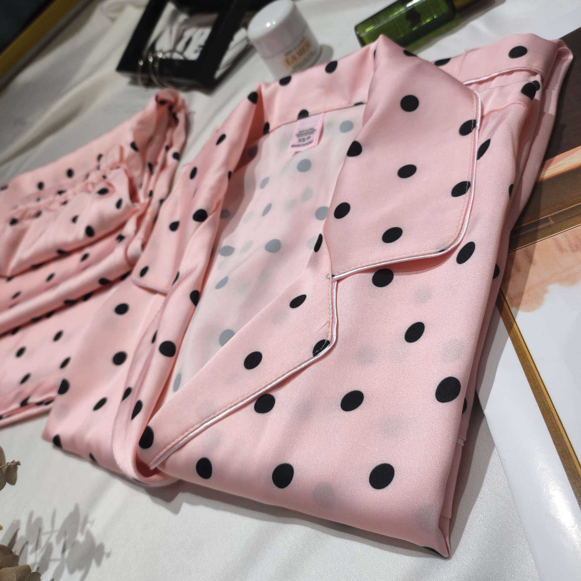 VS pink polka dot senior soft skin-friendly long-sleeved women's Nightwear on sale 11