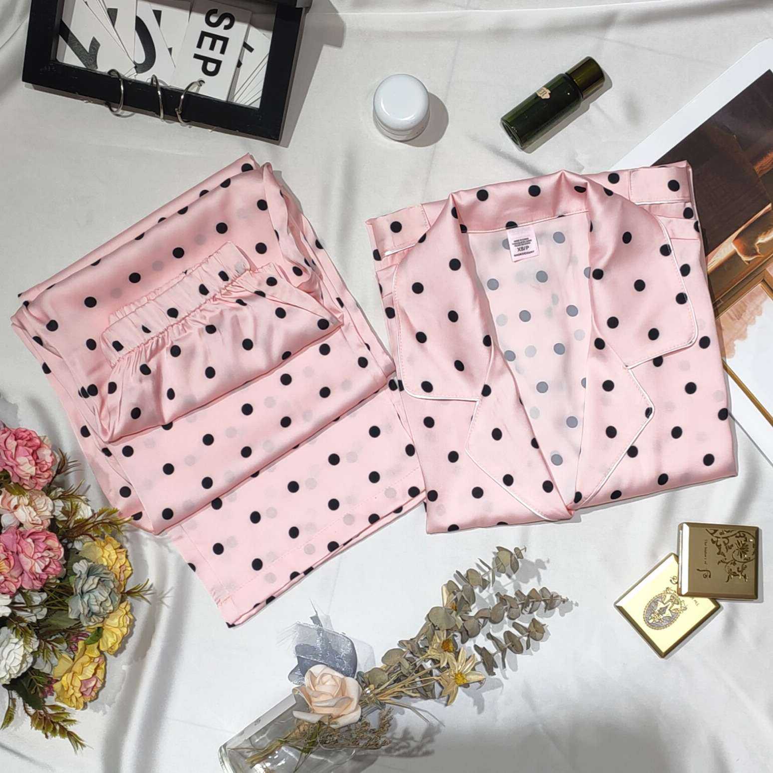 VS pink polka dot senior soft skin-friendly long-sleeved women's Nightwear on sale 13