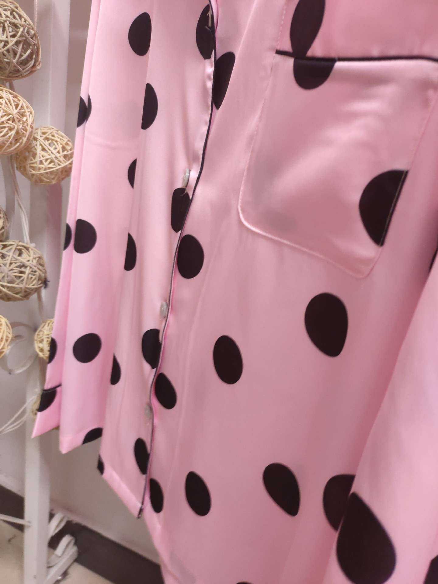 VS thin solid color polka dot printing long-sleeved trousers womens pajamas on sale 9