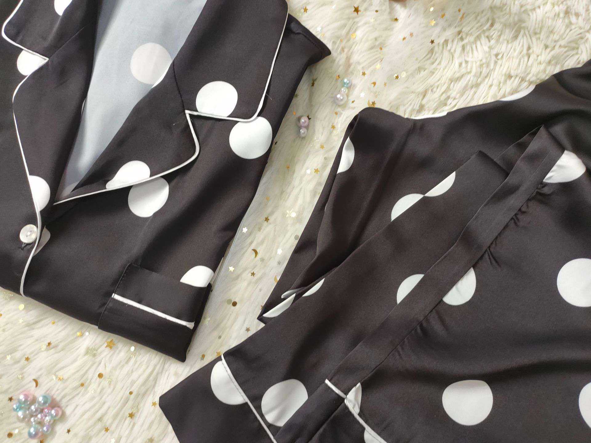 VS thin solid color polka dot printing long-sleeved trousers womens pajamas on sale 10