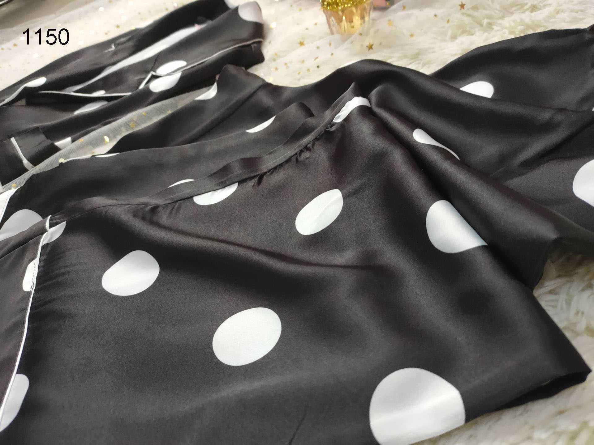 VS thin solid color polka dot printing long-sleeved trousers womens pajamas on sale 11