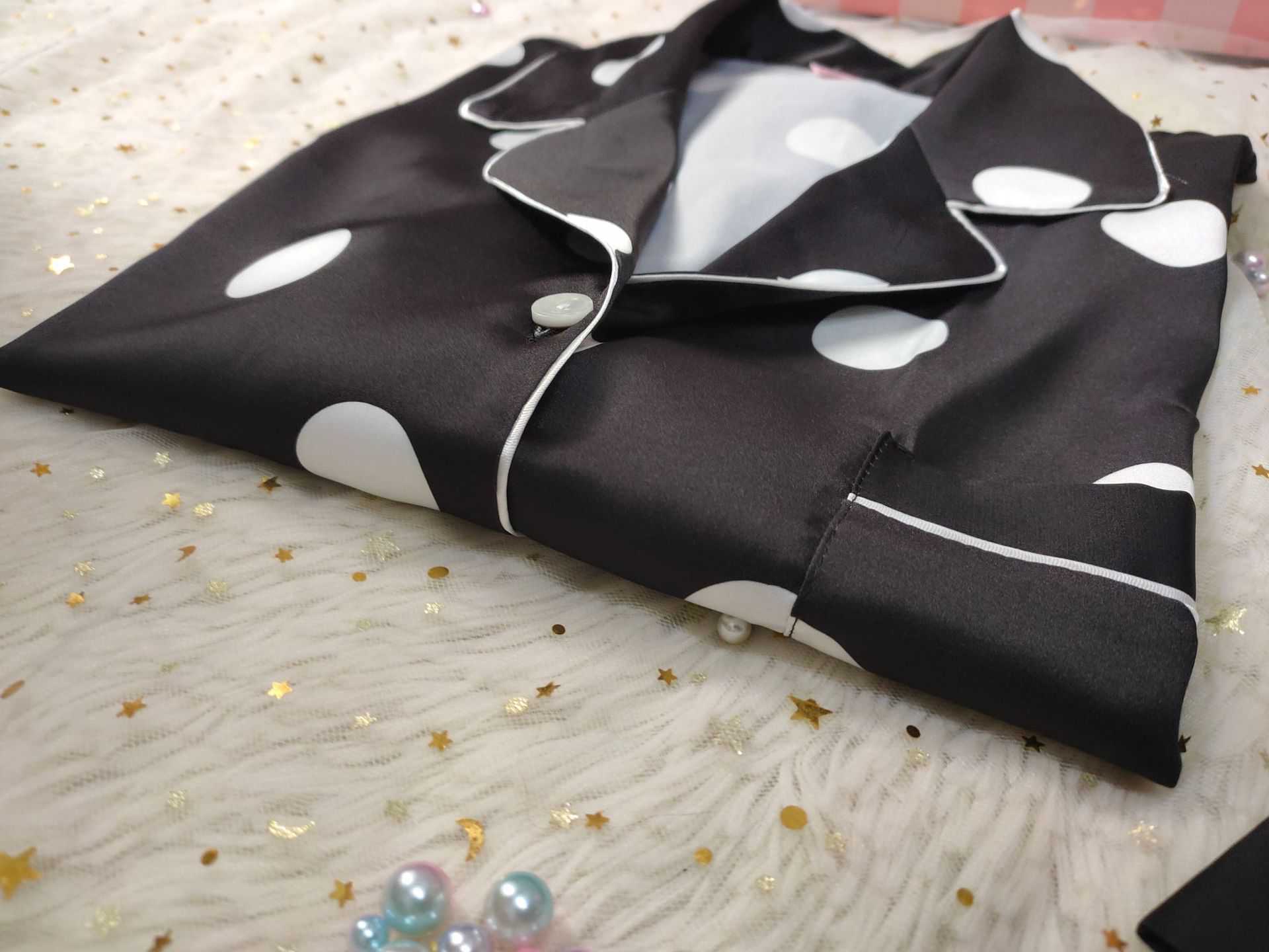 VS thin solid color polka dot printing long-sleeved trousers womens pajamas on sale 12