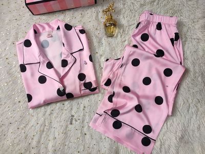 VS thin solid color polka dot printing long-sleeved trousers womens pajamas on sale 16