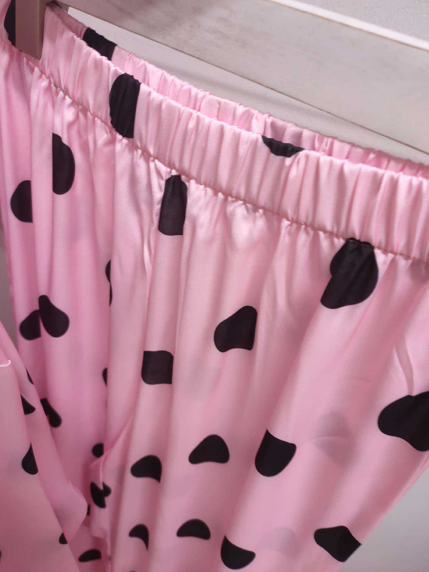 VS thin solid color polka dot printing long-sleeved trousers womens pajamas on sale 5
