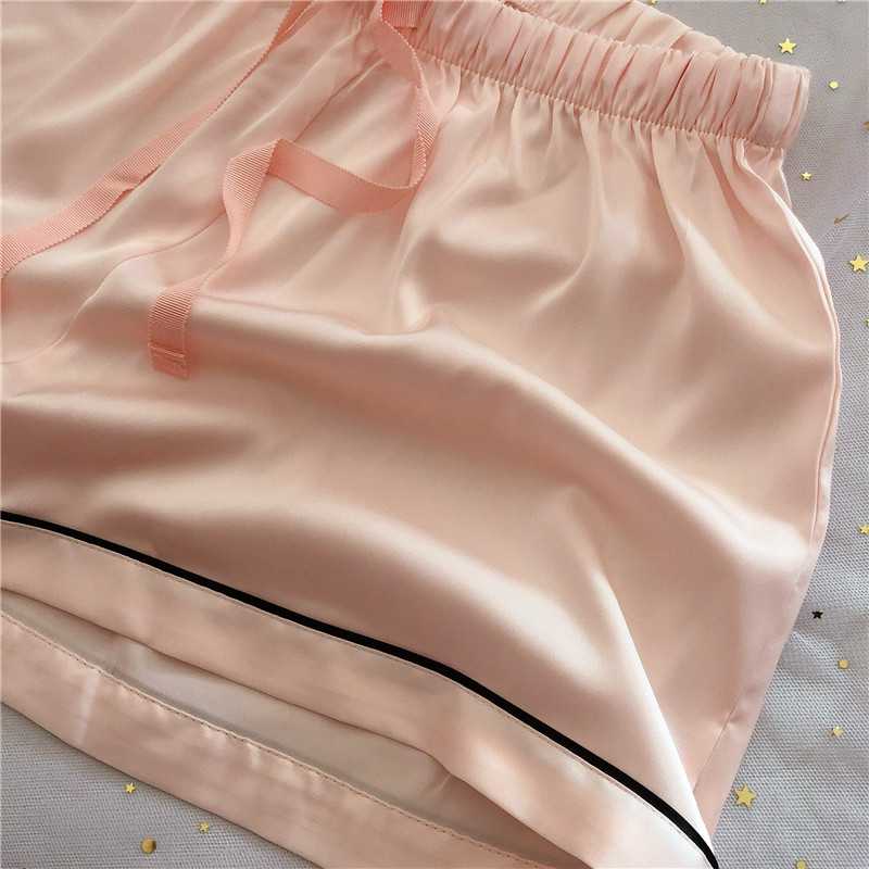 VS Ice Silk Satin Striped Short Sleeve Pants Two-Piece Women's Nightwear on sale 30