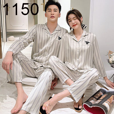 Brutalist womens and mens ice silk striped couple pajamas home service on sale 6