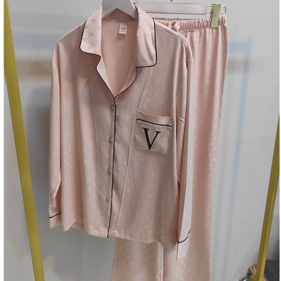 Veria spring and autumn simulation silk satin thin long-sleeved women's pajamas on sale 5