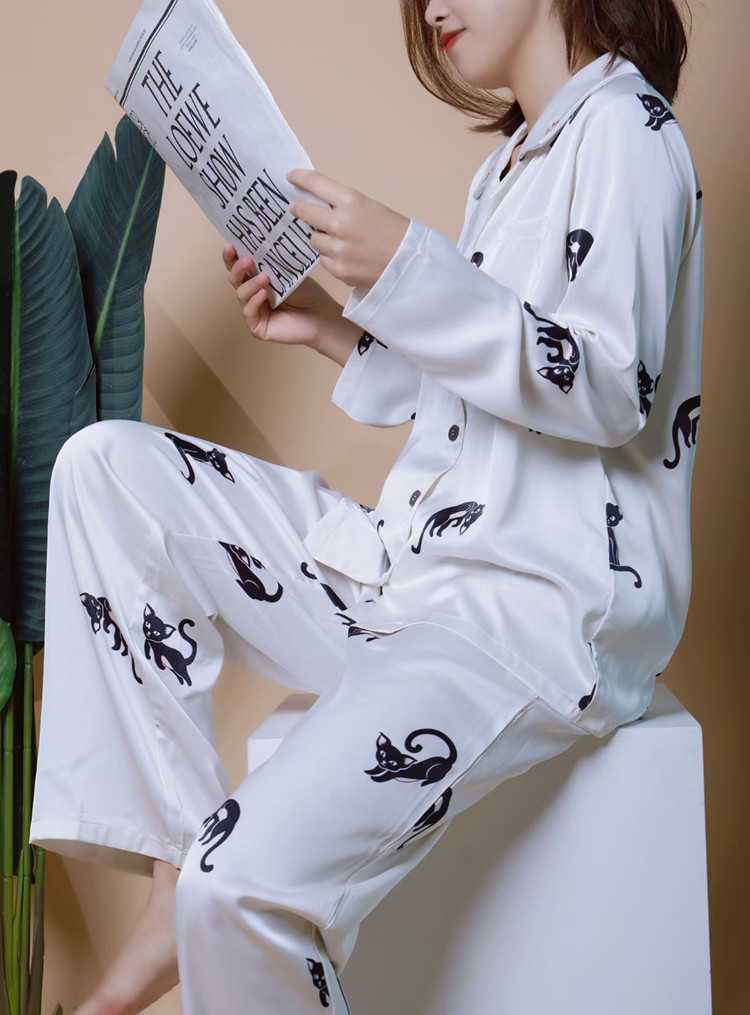 Ice silk long-sleeved thin section milk dog striped couple pajamas home service on sale 14