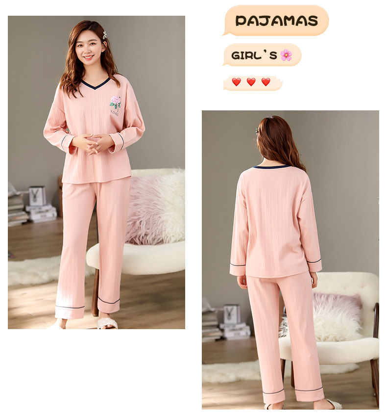 Long Sleeve Spring and Autumn Style Pink Rose Pattern Women's Homewear Suit on sale 2