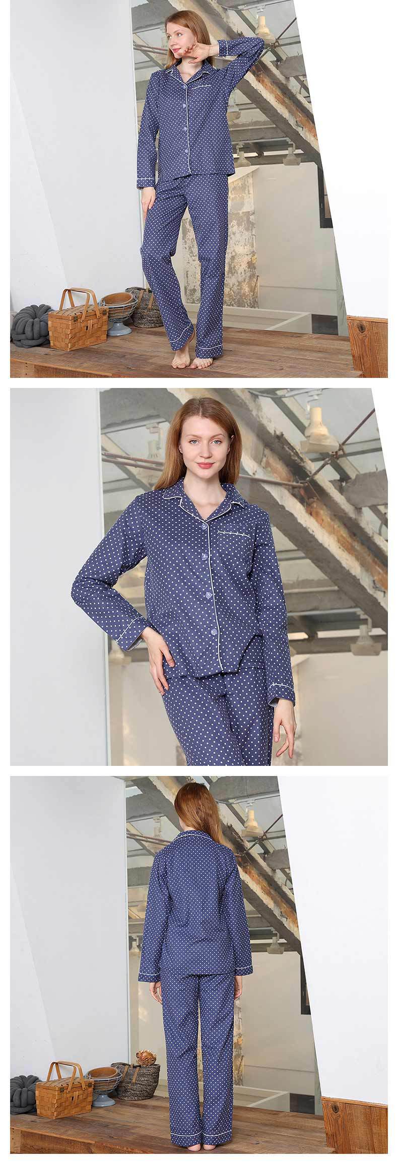 Cotton Blend Polka Dot Printed Woven Lapel Long Sleeved Womens Sleepwear on sale 3