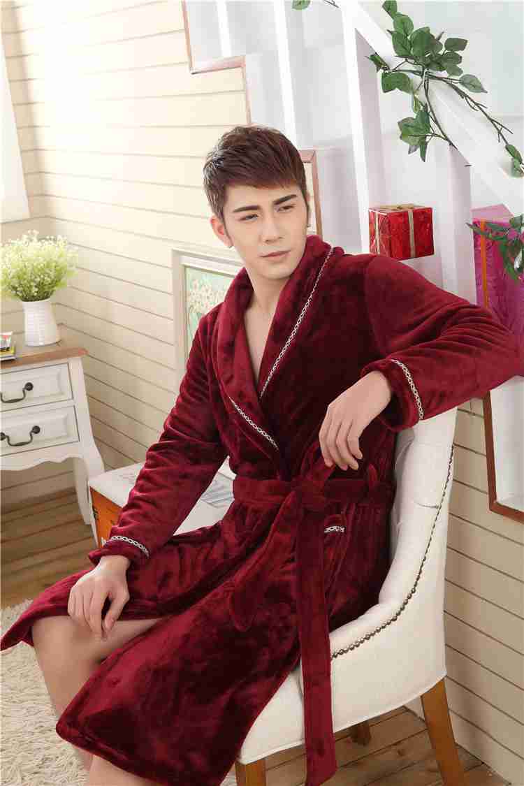 Men's and women's couple models coral fleece thick flannel home bathrobe pajamas on sale