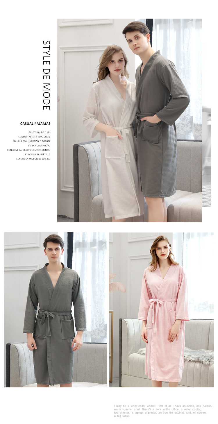 Waffle bathrobes thin water-absorbing quick-drying men and women Pjs on sale