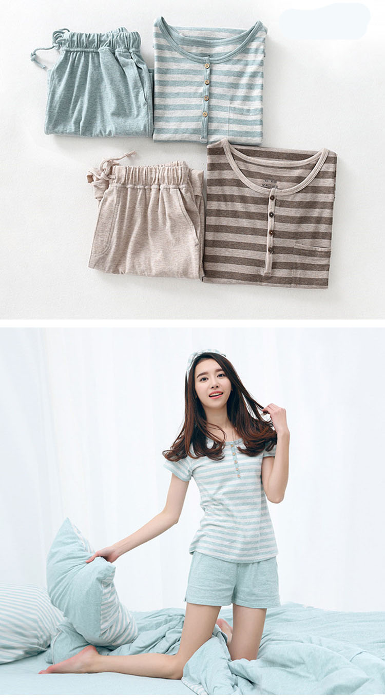 Colorless spinning long sleeve cotton geranium knitted striped couple pjs on sale