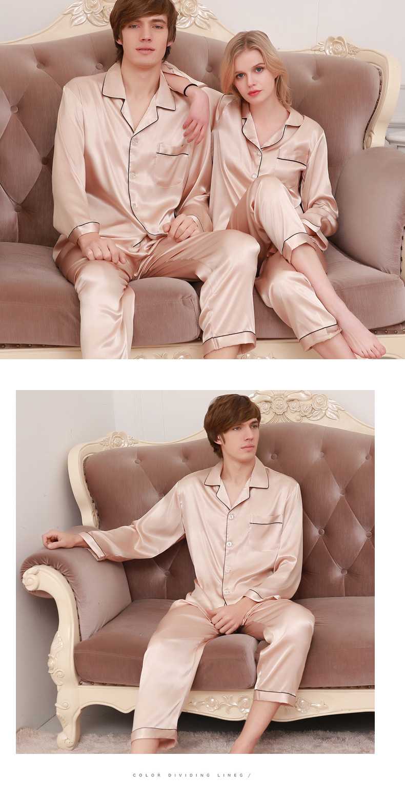 New couple pajamas ice silk long sleeve large size home service suit on sale 6