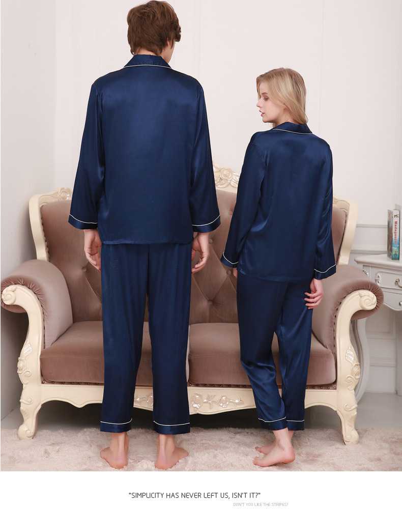 New couple pajamas ice silk long sleeve large size home service suit on sale 8