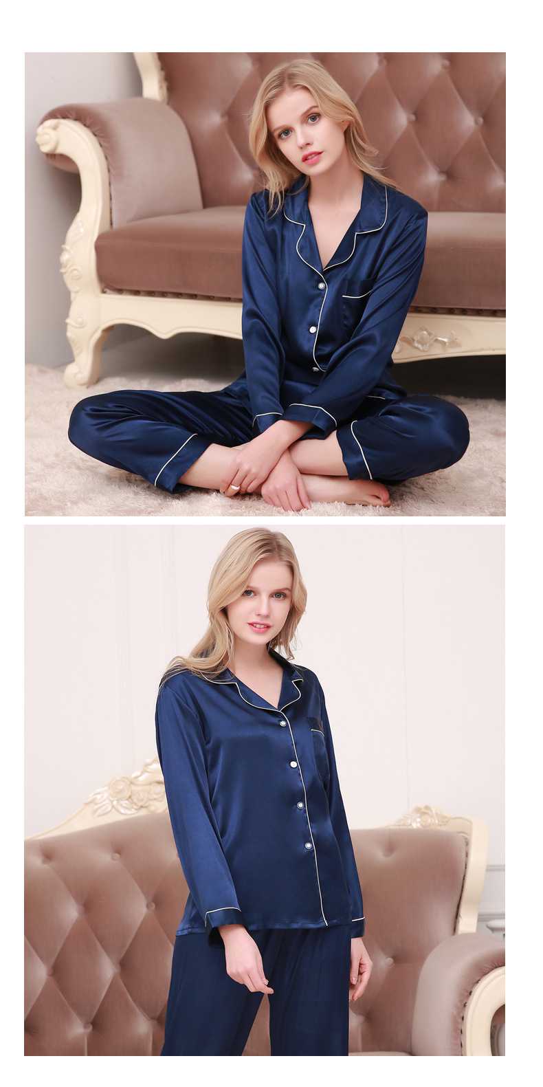 New couple pajamas ice silk long sleeve large size home service suit on sale 9