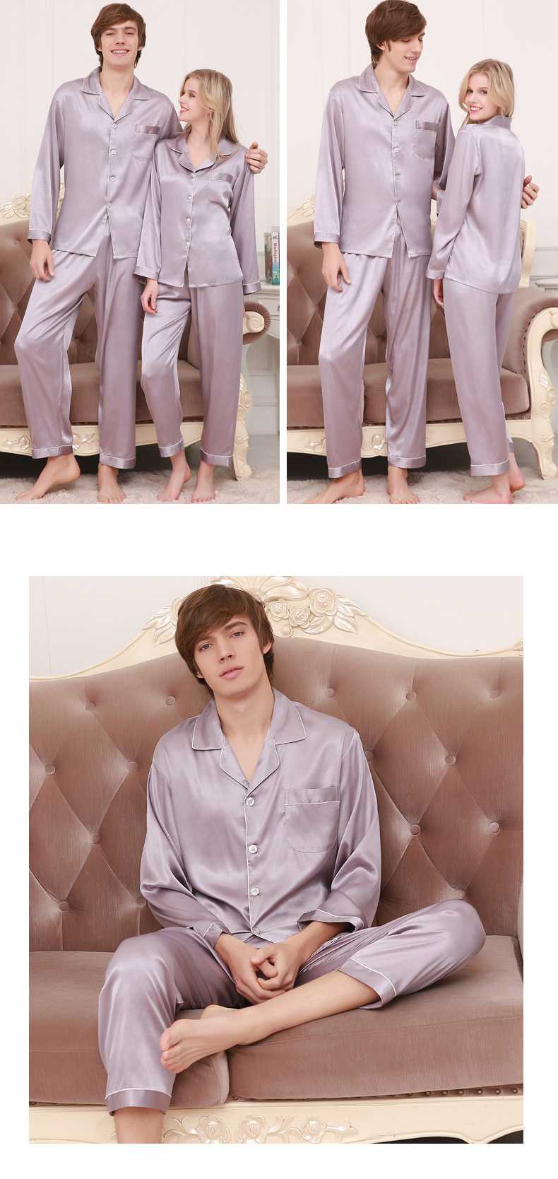 New couple pajamas ice silk long sleeve large size home service suit on sale 2