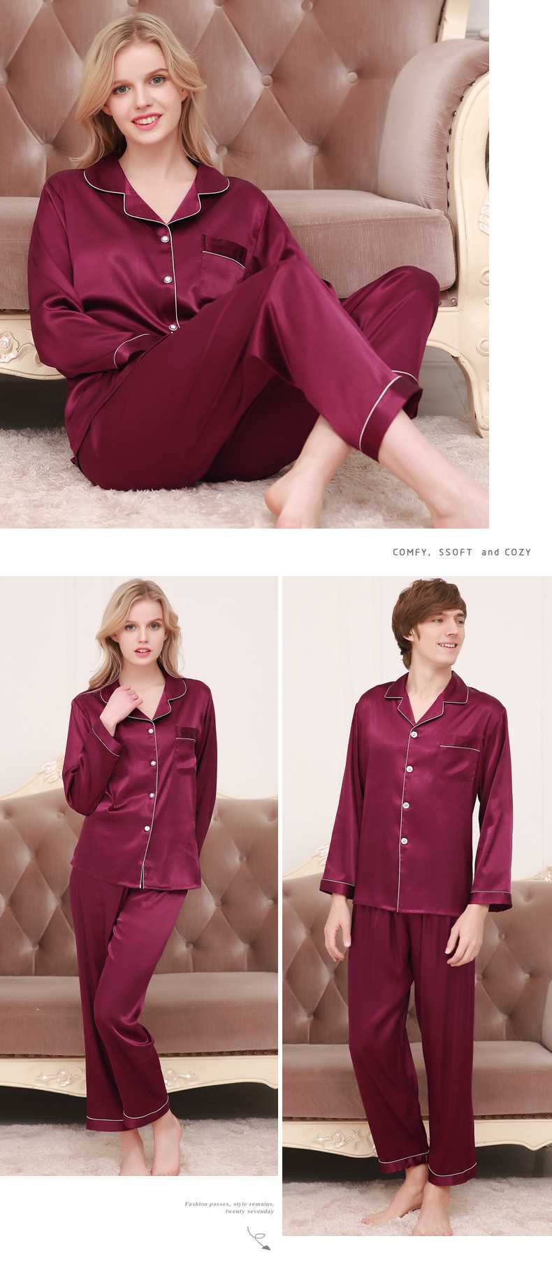 New couple pajamas ice silk long sleeve large size home service suit on sale 5