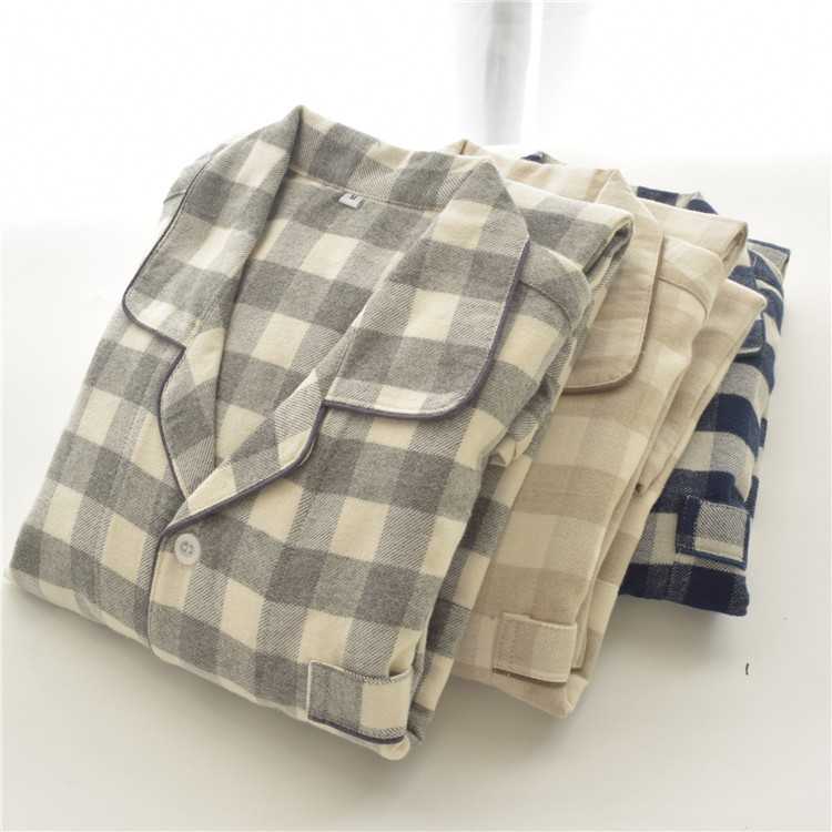 Autumn cotton brushed flannel simple plaid long-sleeved couples casual home service suit on sale 6