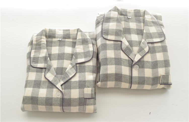 Autumn cotton brushed flannel simple plaid long-sleeved couples casual home service suit on sale 8