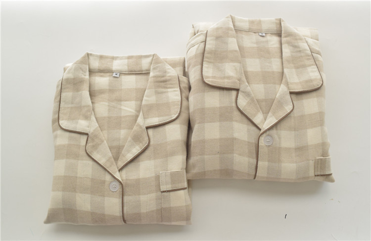 Autumn cotton brushed flannel simple plaid long-sleeved couples casual home service suit on sale 9