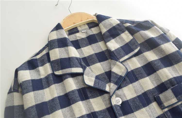 Autumn cotton brushed flannel simple plaid long-sleeved couples casual home service suit on sale 10