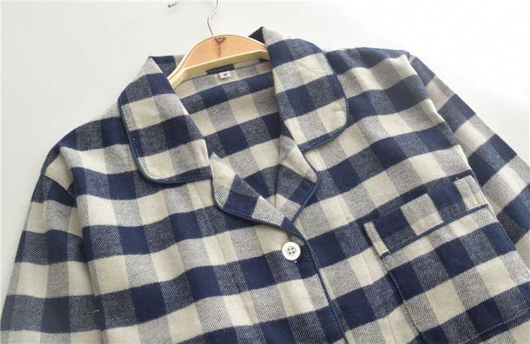 Autumn cotton brushed flannel simple plaid long-sleeved couples casual home service suit on sale 11