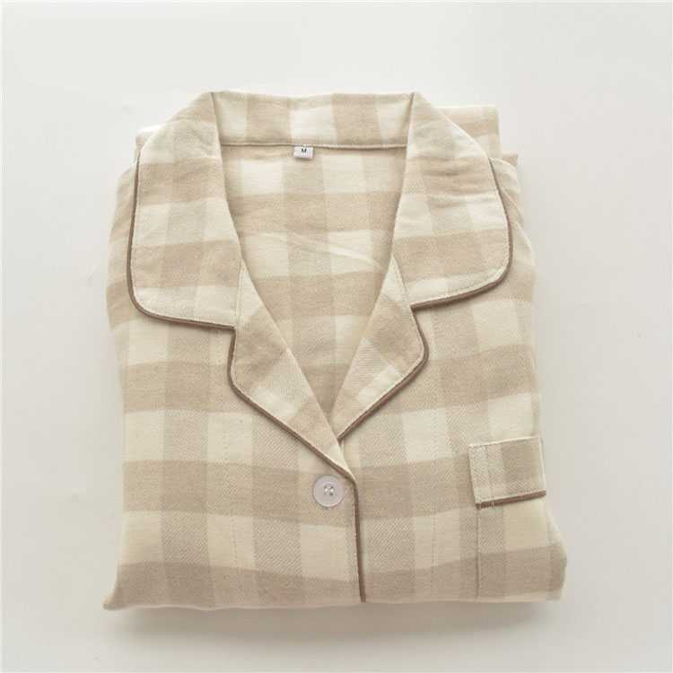 Autumn cotton brushed flannel simple plaid long-sleeved couples casual home service suit on sale 15