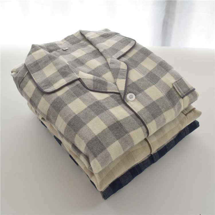 Autumn cotton brushed flannel simple plaid long-sleeved couples casual home service suit on sale 18