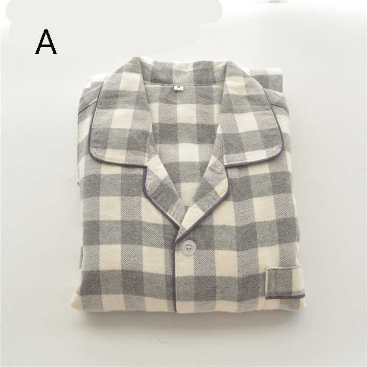 Autumn cotton brushed flannel simple plaid long-sleeved couples casual home service suit on sale 19