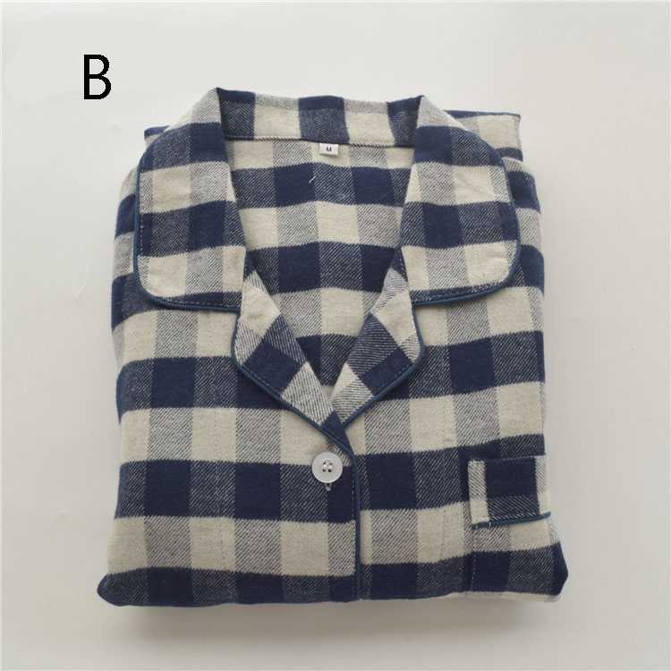 Autumn cotton brushed flannel simple plaid long-sleeved couples casual home service suit on sale 22
