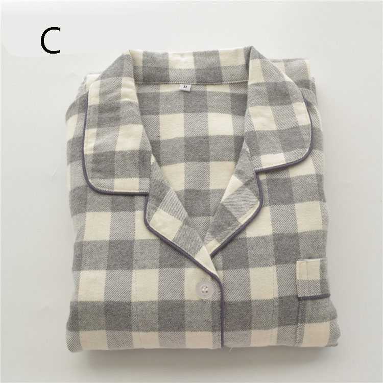 Autumn cotton brushed flannel simple plaid long-sleeved couples casual home service suit on sale 23