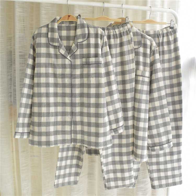 Autumn cotton brushed flannel simple plaid long-sleeved couples casual home service suit on sale 24