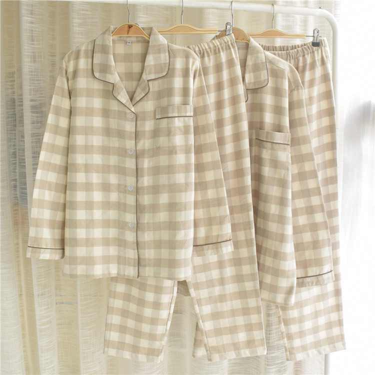 Autumn cotton brushed flannel simple plaid long-sleeved couples casual home service suit on sale 25