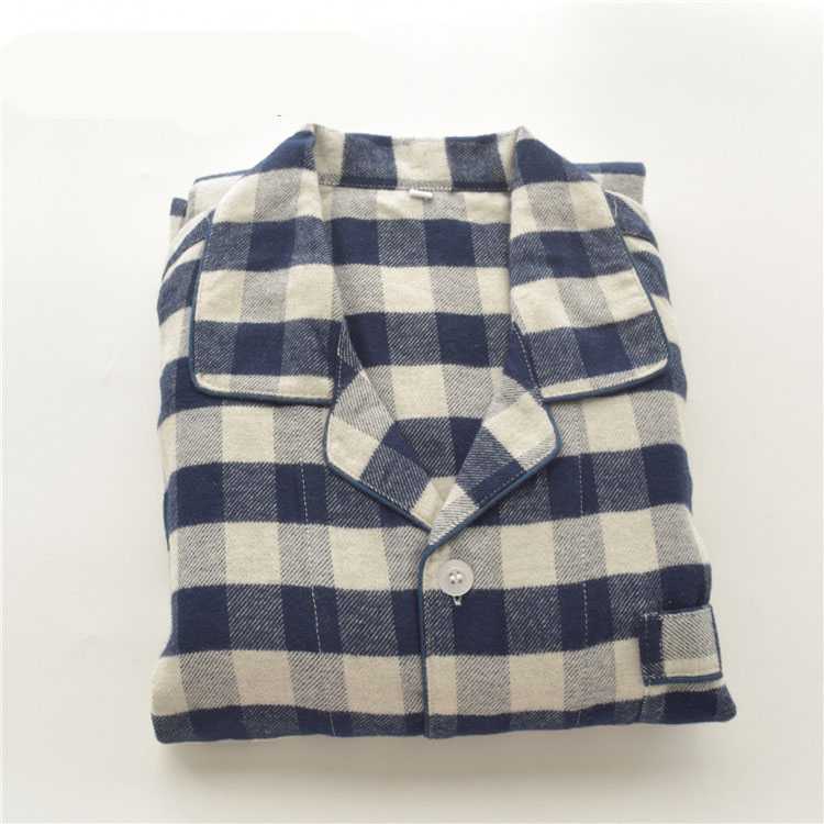 Autumn cotton brushed flannel simple plaid long-sleeved couples casual home service suit on sale 26