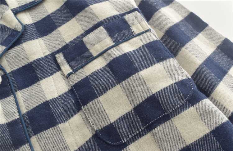 Autumn cotton brushed flannel simple plaid long-sleeved couples casual home service suit on sale 3