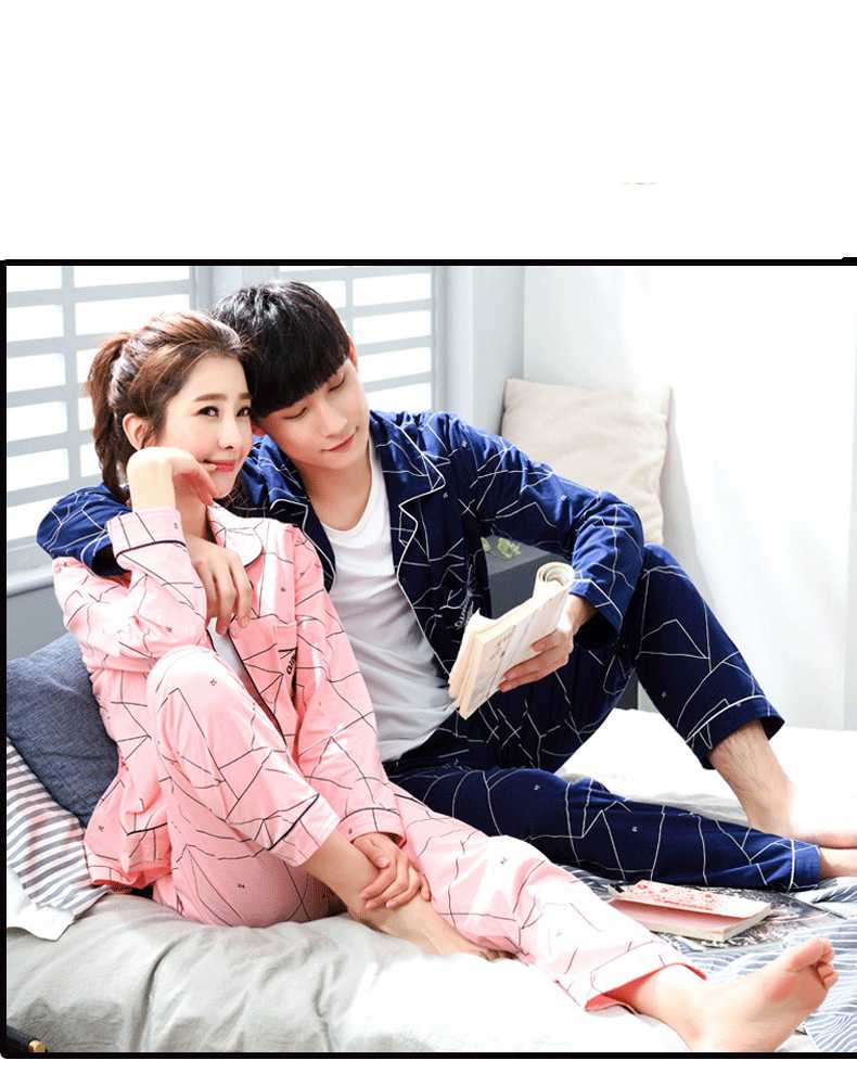 Couple's Home Wear Long Sleeve Cotton Casual Pajamas Set on sale