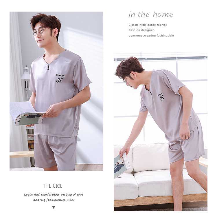 Mixed Batch of Simulation Silk Short-sleeved Thin Section Casual Pullover Couple Pajamas on sale 13