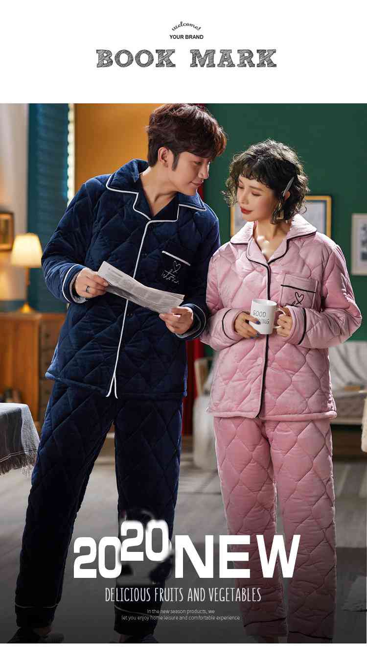 Padded cotton pajamas couple coral fleece thickening plus velvet warm home clothing suits on sale