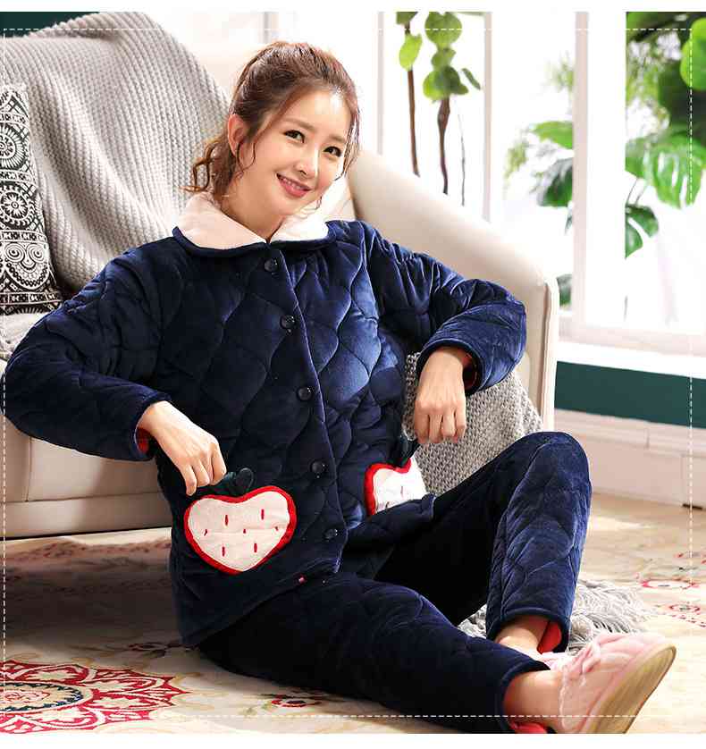 Padded cotton pajamas couple coral fleece thickening plus velvet warm home clothing suits on sale
