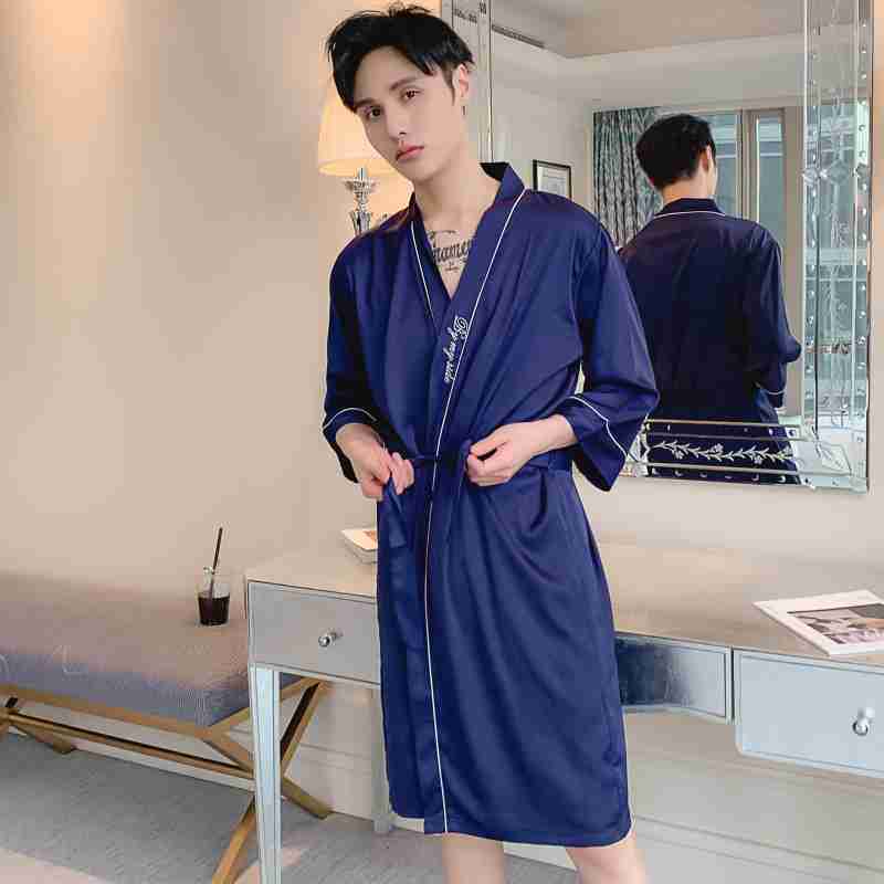 Simulation silk sexy suspenders night skirt Two-piece Female And Male Couple Nightgown on sale