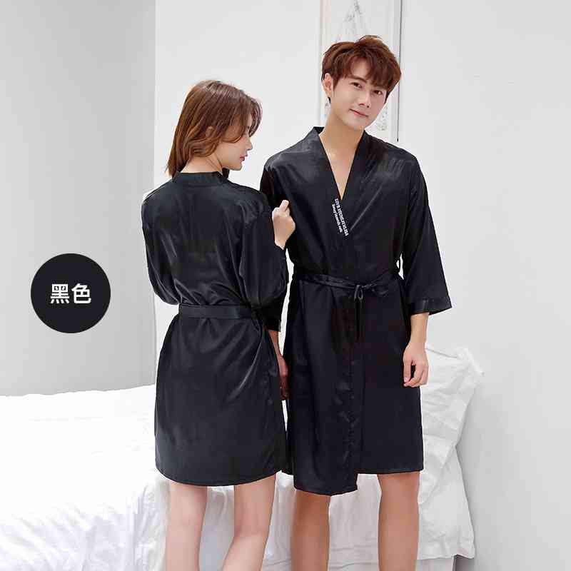 Korean Simulation Silk Men And Women Sexy Couple Home Service Nightgown on sale