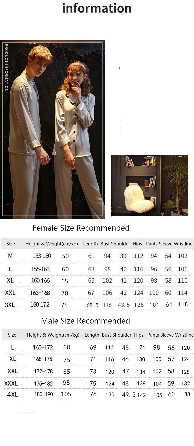 Couple pajamas simulation silk long sleeve suit home service on sale 4